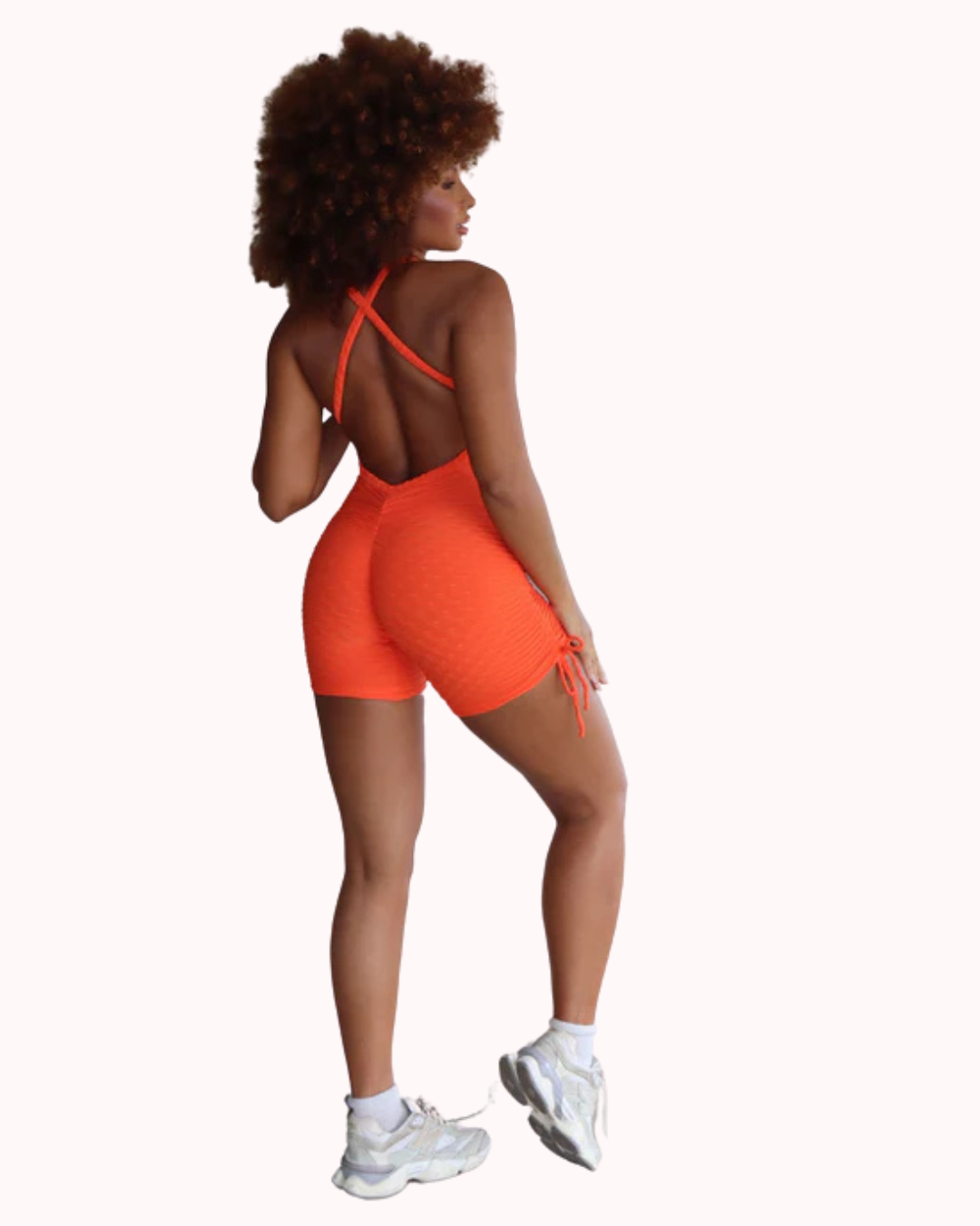 MONO CORTO TIRAS BROCADO NARANJA (fruncido)