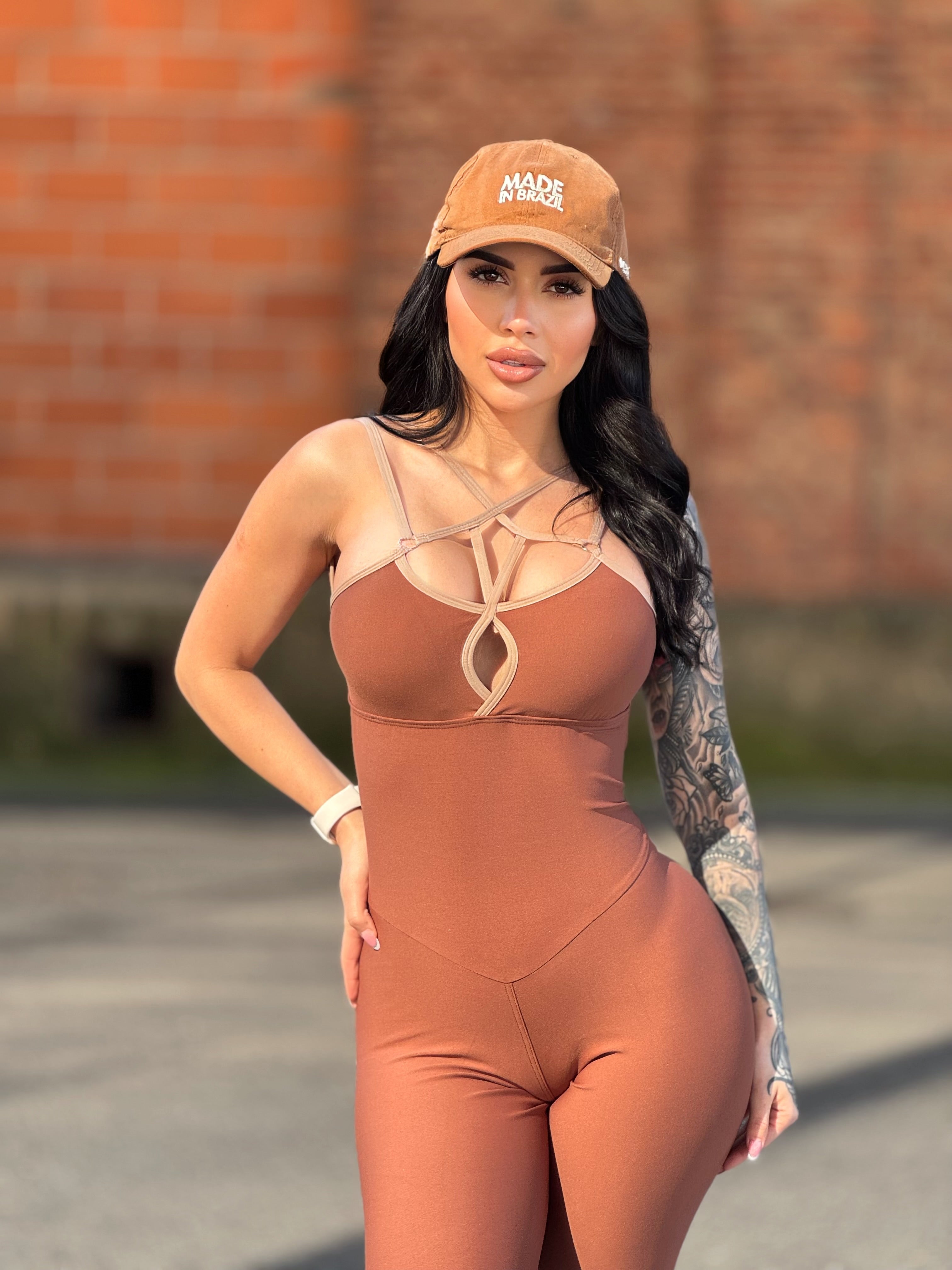 MONO LARGO LISO BICOLOR MARRÓN (fruncido)