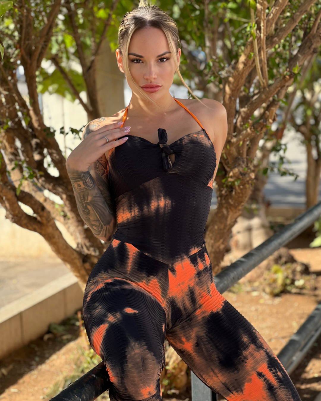 TIEDYE LONG BROCADE JUMPSUIT orange
