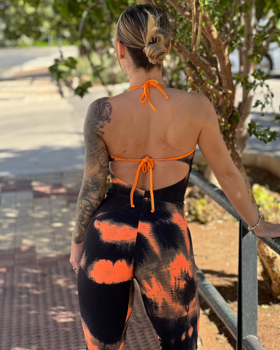 TIEDYE LONG BROCADE JUMPSUIT orange