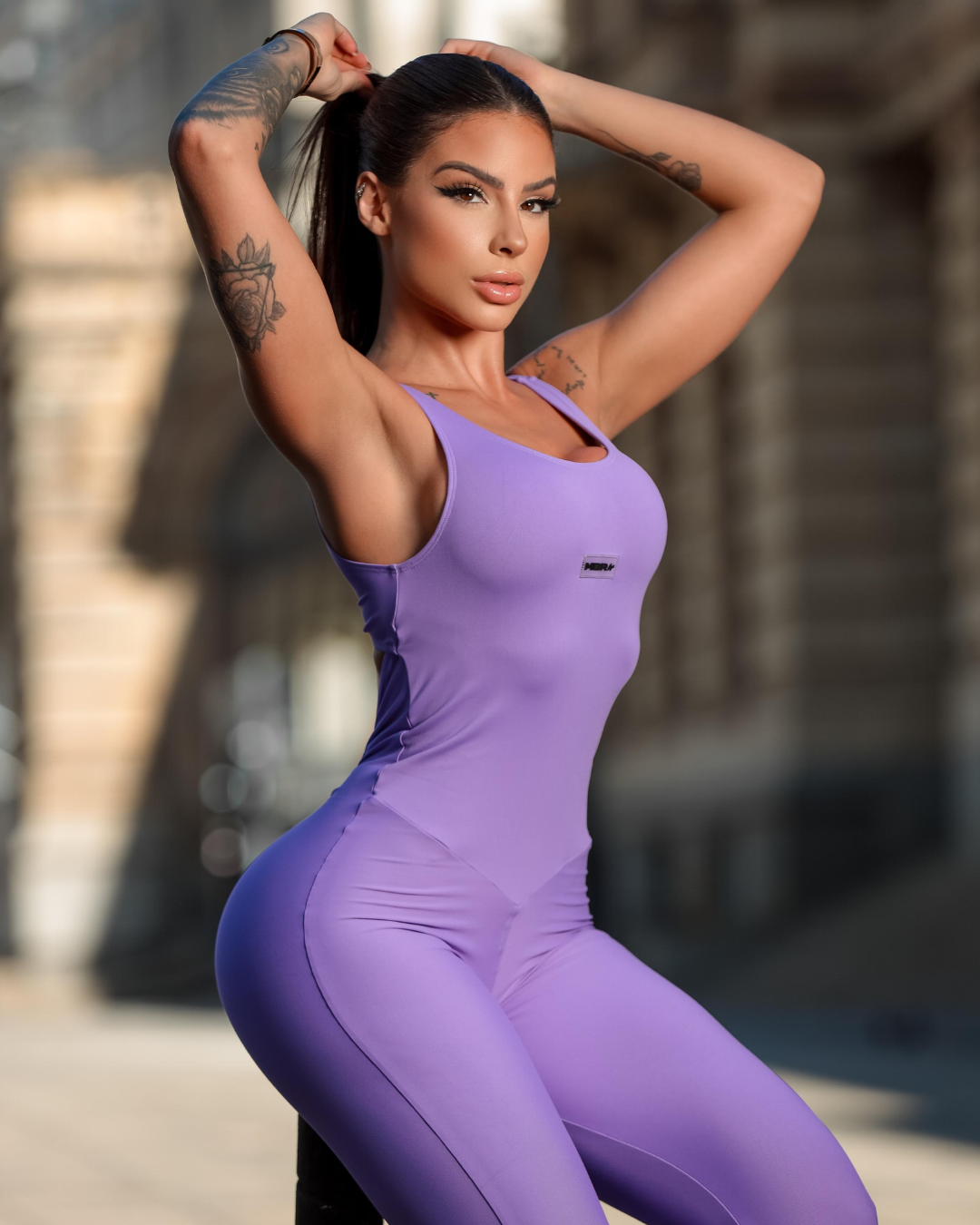 MONO LARGO BRANDED LISO LILA (fruncido)