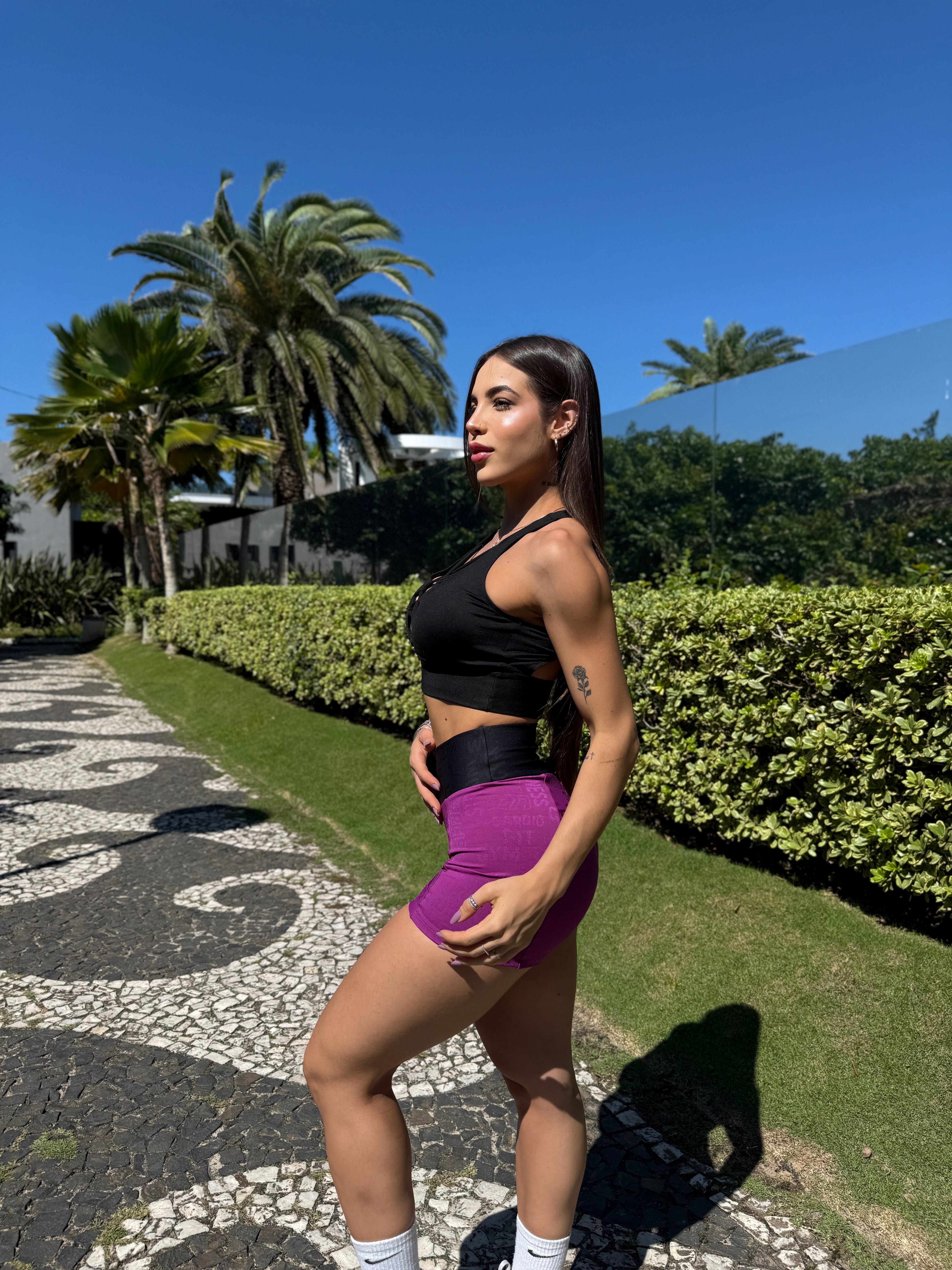 SHORT JACQUARD ROXO PRETO (fruncido)
