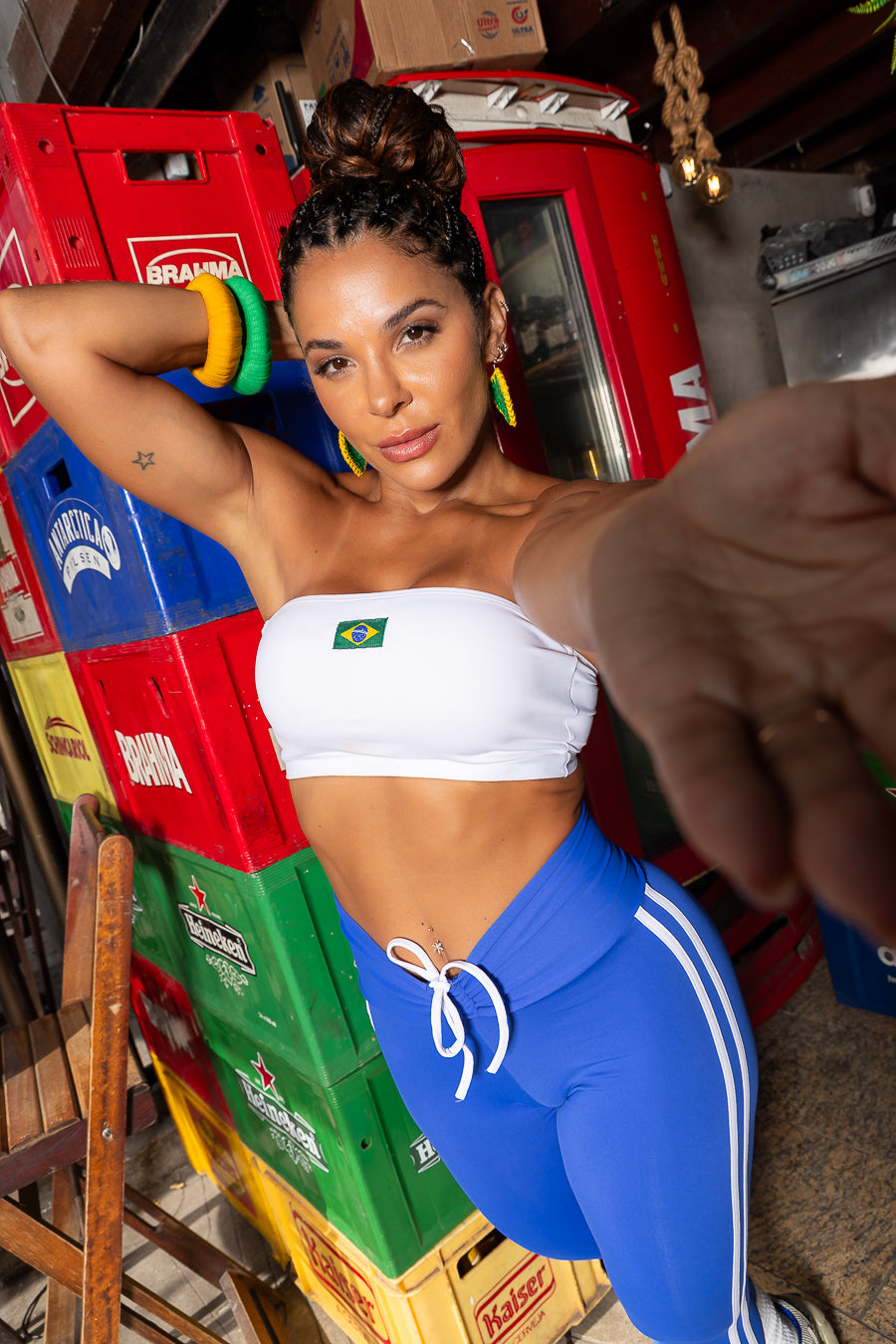 Conjunto tomara que caia azul blanco Brasil