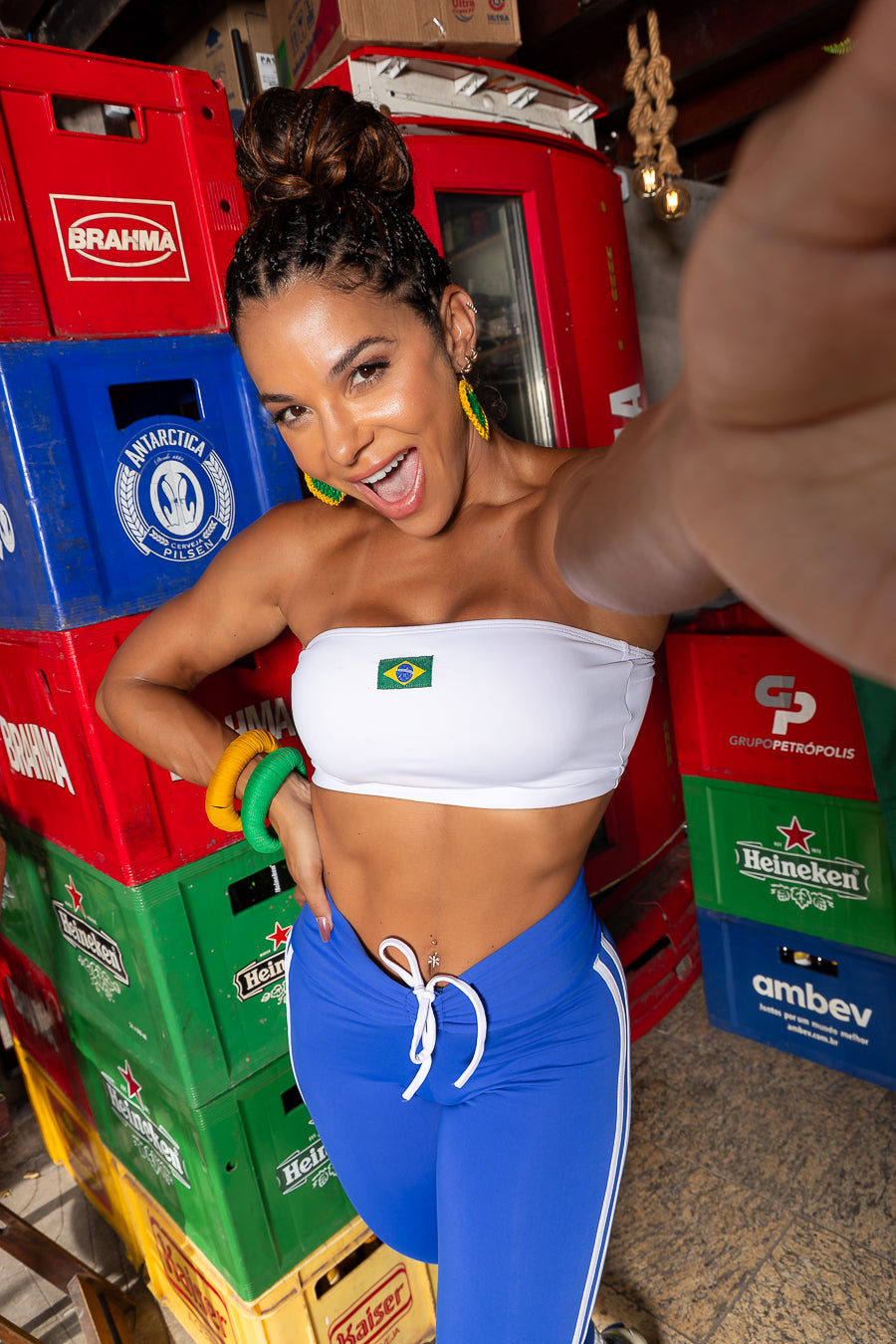 Conjunto tomara que caia azul blanco Brasil