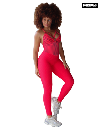 MONO LARGO LUNARES ROJO (fruncido)