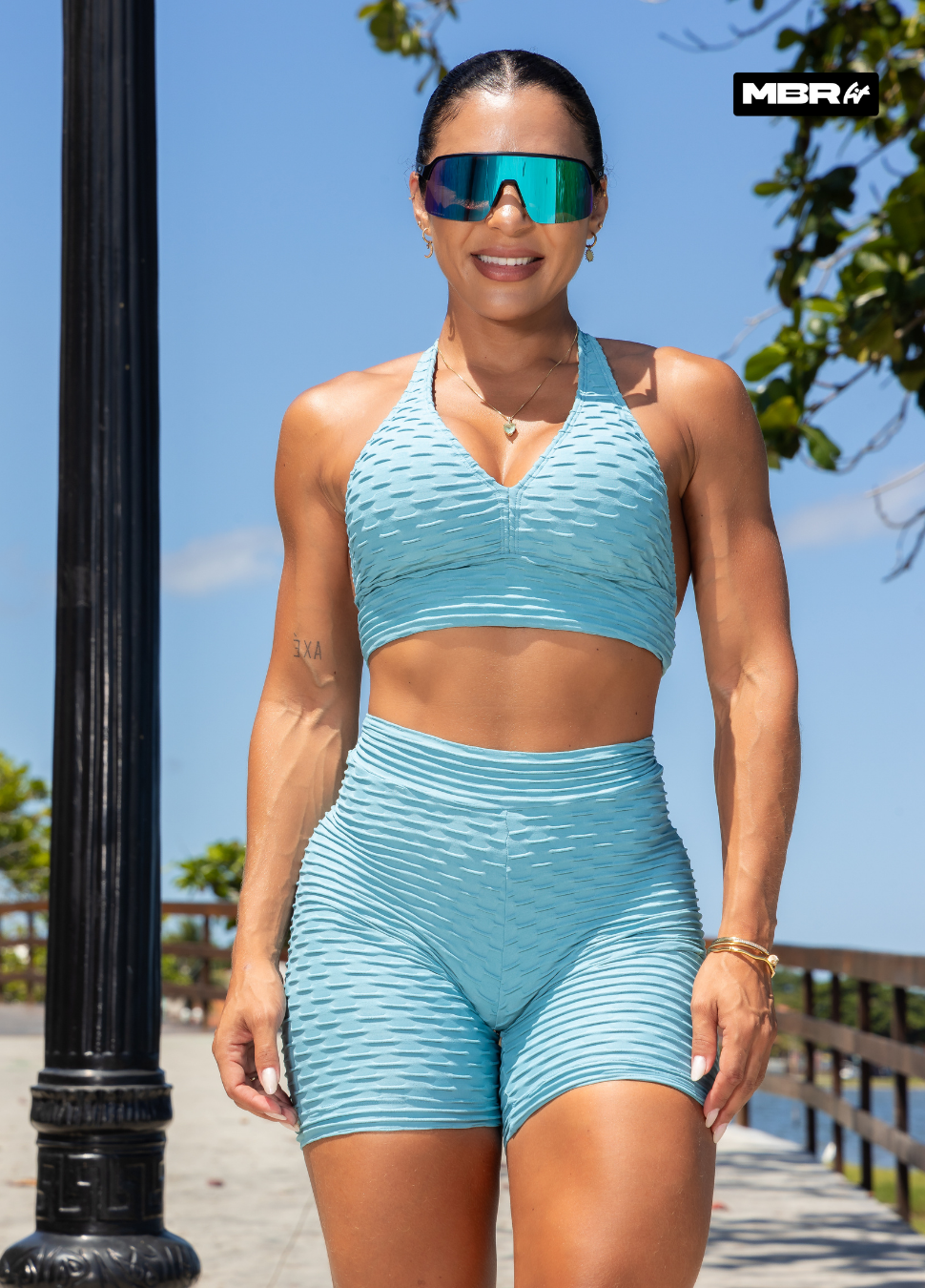 SET CORTO BROCADO GRINGA AZUL CLARO (fruncido)