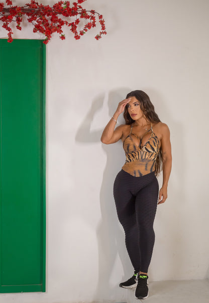 MONO LARGO SAVAGE BROCADO NEGRO (fruncido)