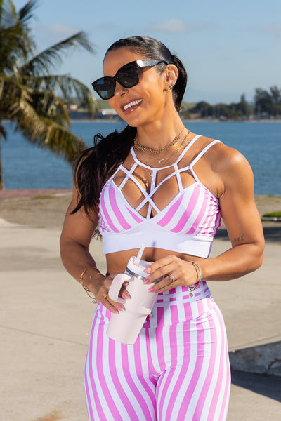 Conjunto largo listras rosa blanco