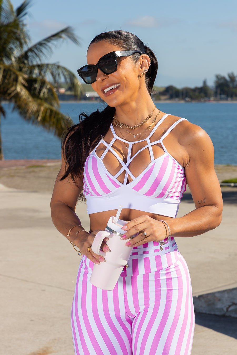 Conjunto largo listras rosa blanco
