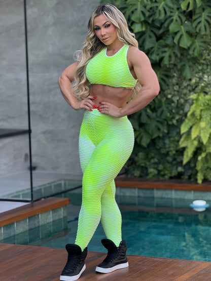 SET LARGO BROCADO TIEDYE AMARILLO (fruncido)