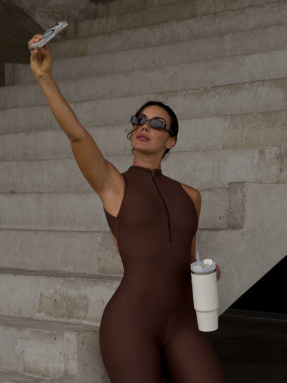 MONO LARGO ZIPPER BAILARINA MARRÓN (fruncido)