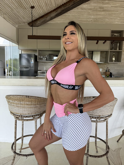 SHORT POA LUNARES BLANCO ROSA (fruncido)