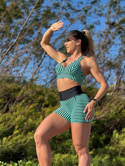 SET CORTO LISTRAS VERDE (fruncido)