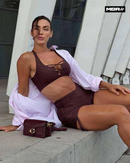 CONJUNTO CORTO BROCADO SHINE MARRÓN (regular)