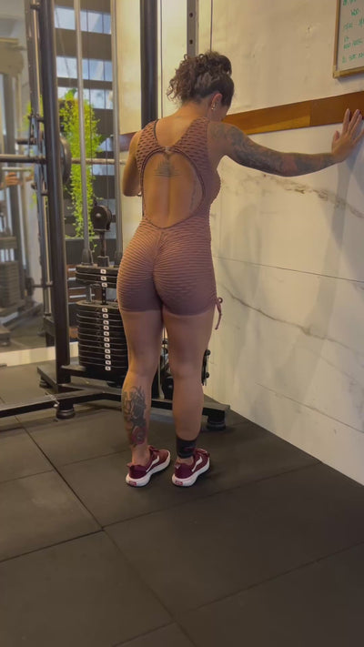 MONO CORTO BROCADO CROSS MARRÓN (fruncido)